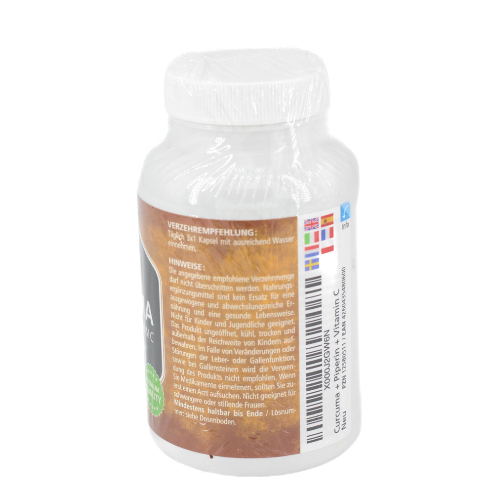 CURCUMA+PIPERIN+Vitamin C vegan Kapseln