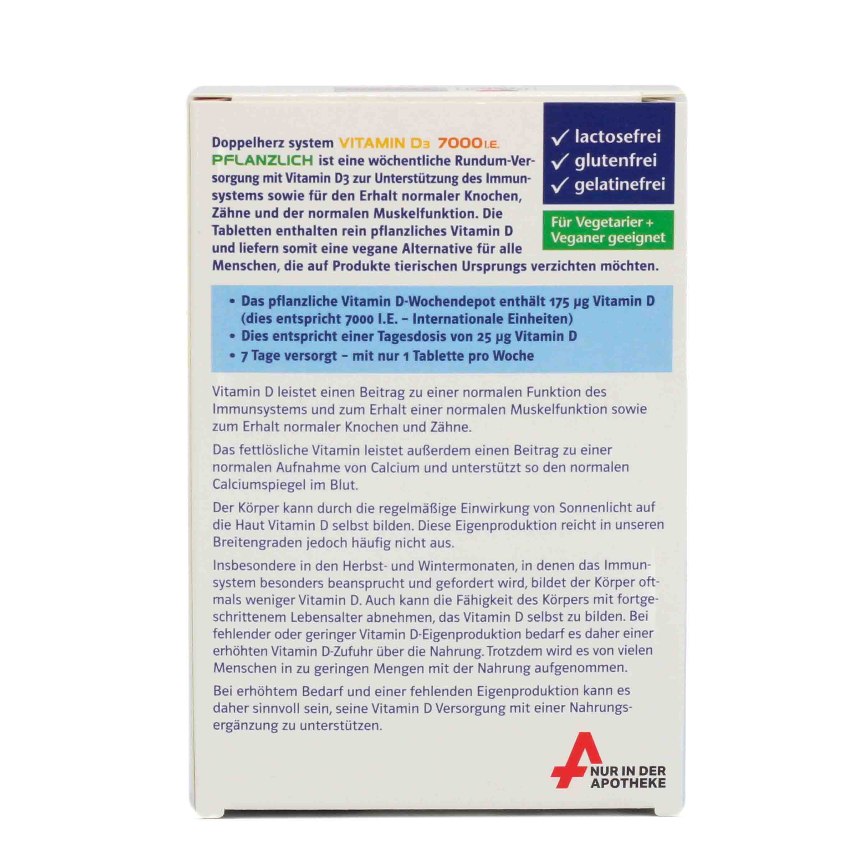DOPPELHERZ Vitamin D3 7000 I.E. pflanzlich sys.TAB