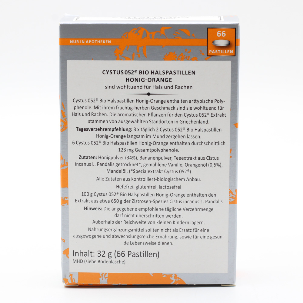 CYSTUS 052 Bio Halspastillen Honig Orange