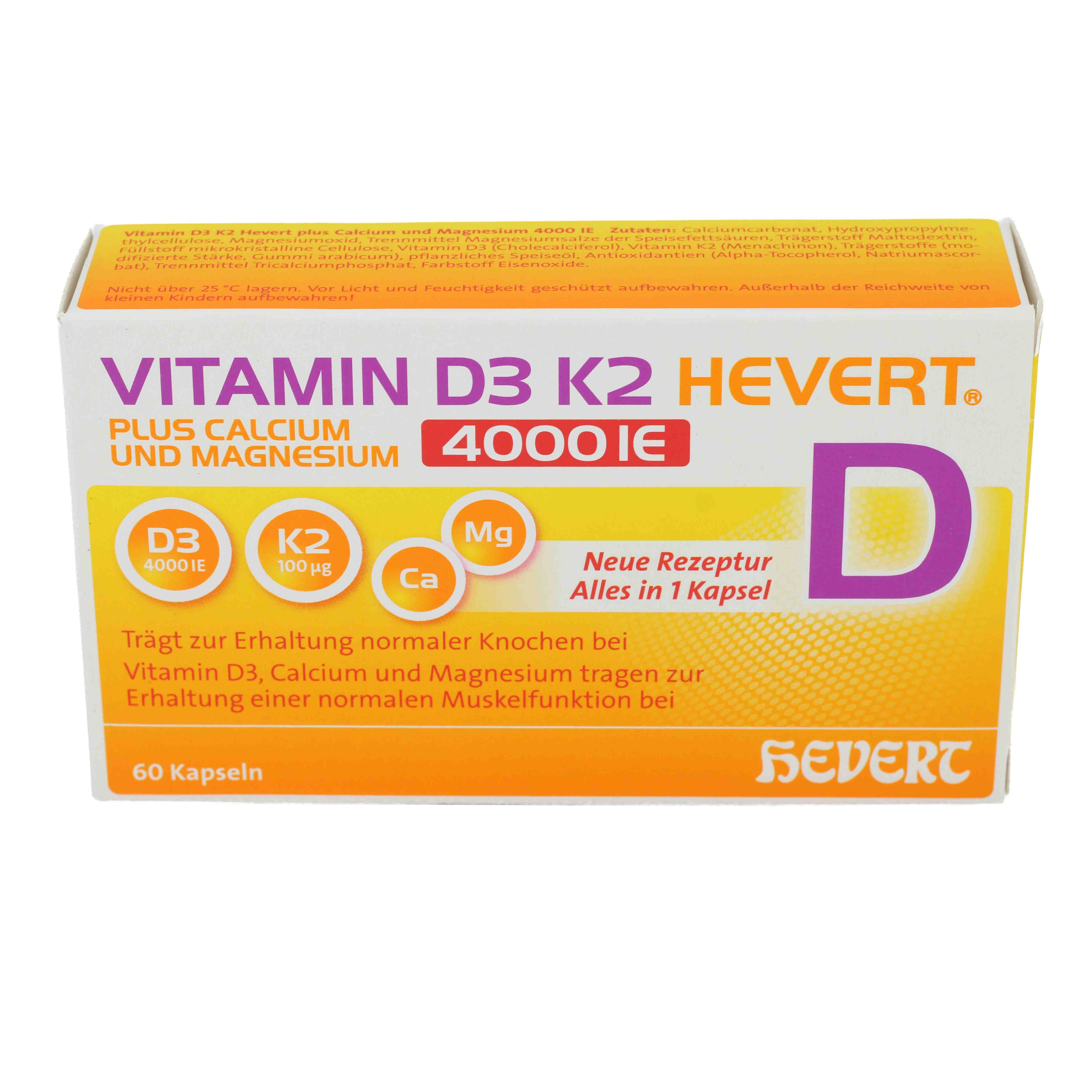 VITAMIN D3 K2 Hevert+Calcium u.Magnes.4000 IE Kps.