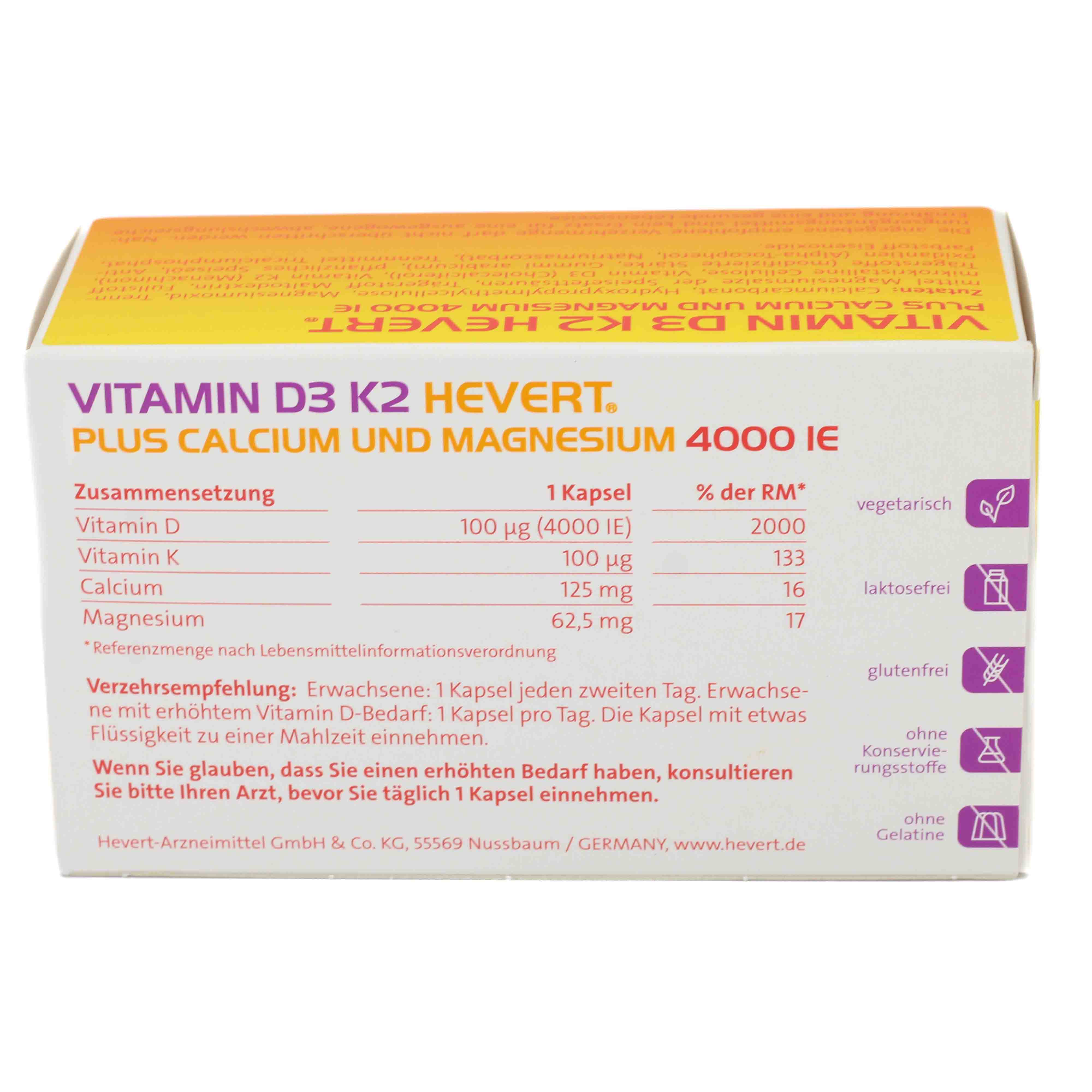 VITAMIN D3 K2 Hevert+Calcium u.Magnes.4000 IE Kps.