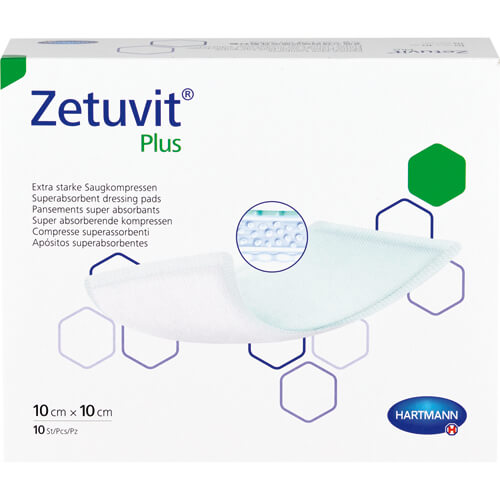ZETUVIT Plus extrastarke Saugkompr.steril 10x10 cm